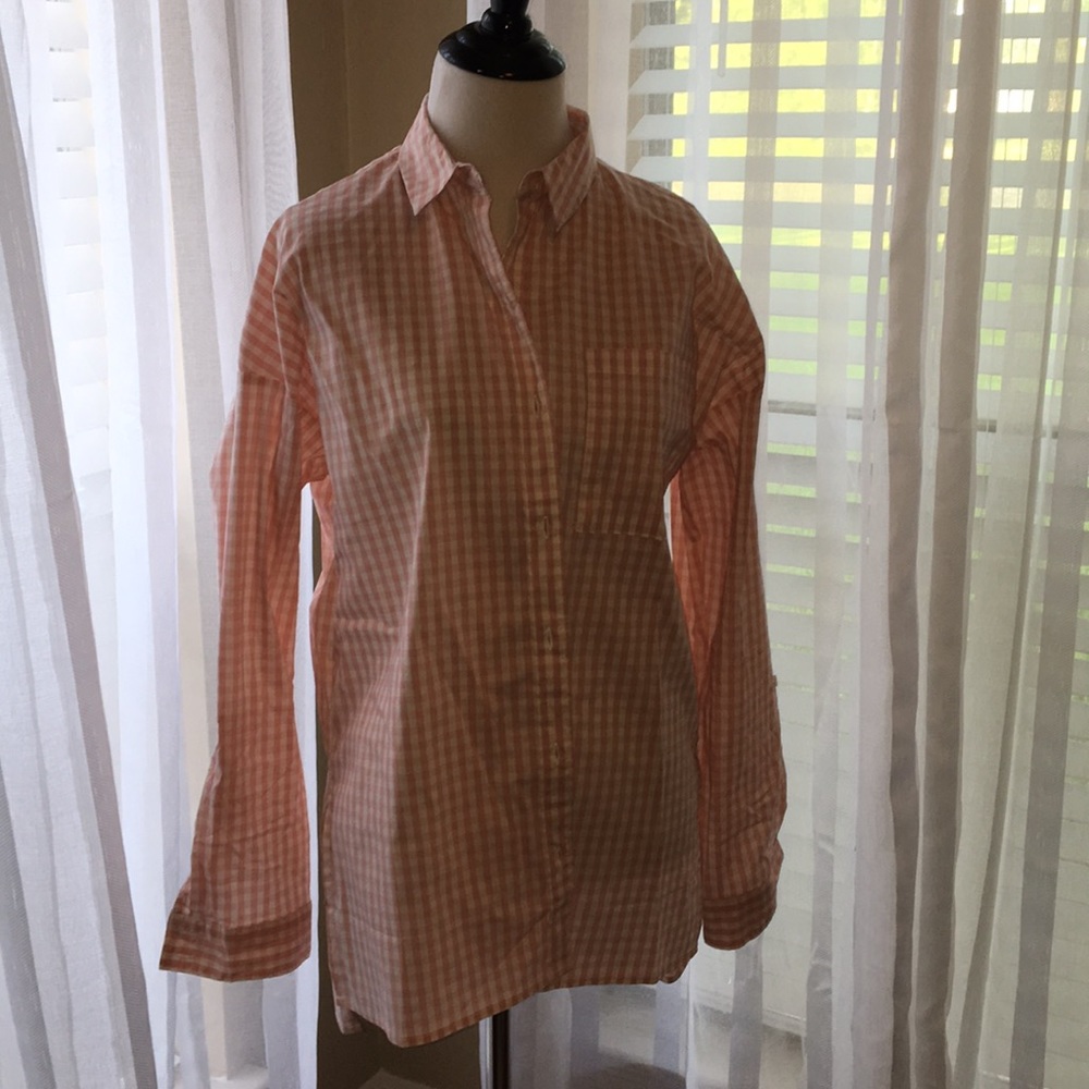 Pink and white checkered long sleeve